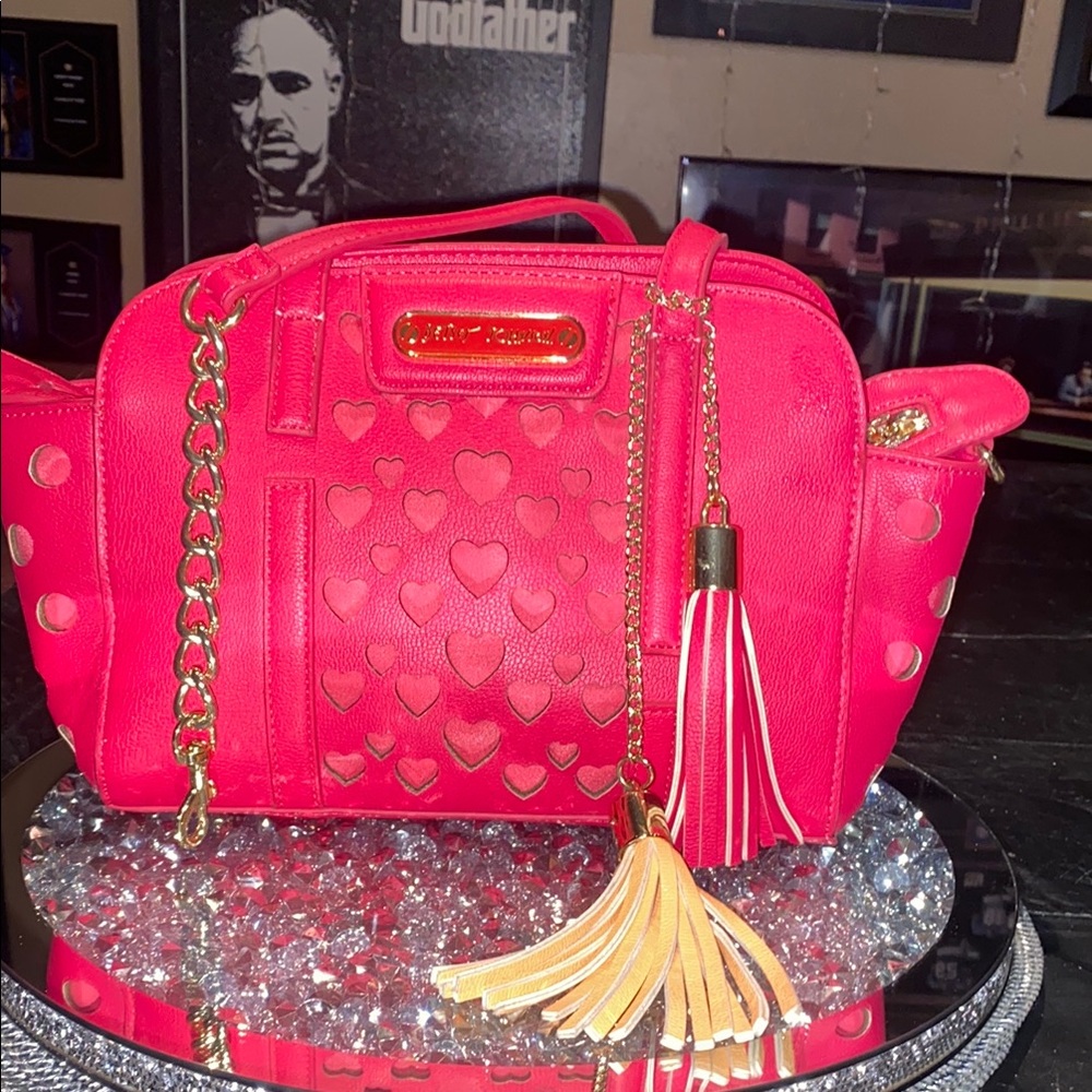 Betsey Johnson Pink Crossbody Bag with Glamorous Gold Details 2way